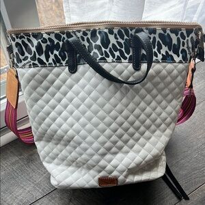 Consuela Black and White Tate Sling Backpack with Animal Print